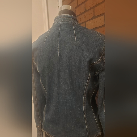 Blue Embellished Denim Jacket Size 8 Y2K Glam Statement Jacket - Picture 3 of 15
